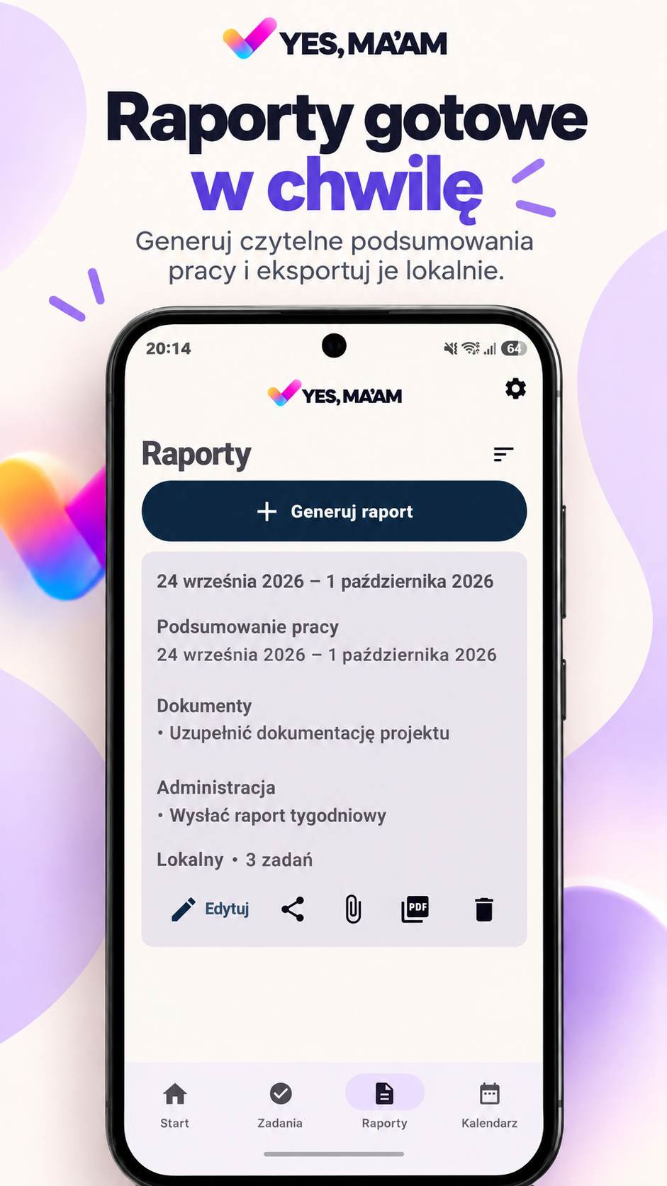 YES, MA’AM – raporty pracy